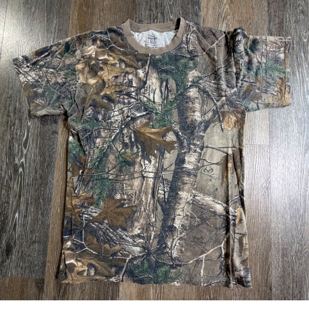 Hanes T-Shirt Mens Medium Brown Realtree Camo ComfortSoft Short Sleeve Tee